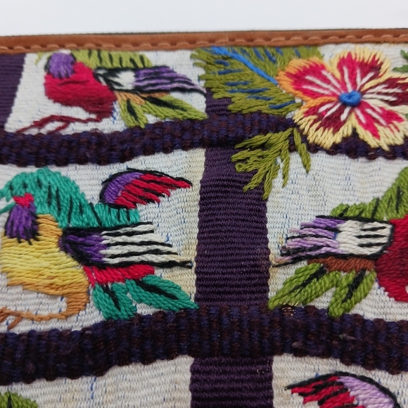 Birds Embroidered Leather Wallet Floral Boho Nature Suede Brown 23 card slots - Picture 4 of 4